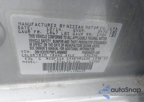 2015 Nissan Versa Note S (Sr)/S Plus/Sl/Sr/Sv z USA, uszkodzony, nr VIN 3N1CE2CP9FL406652